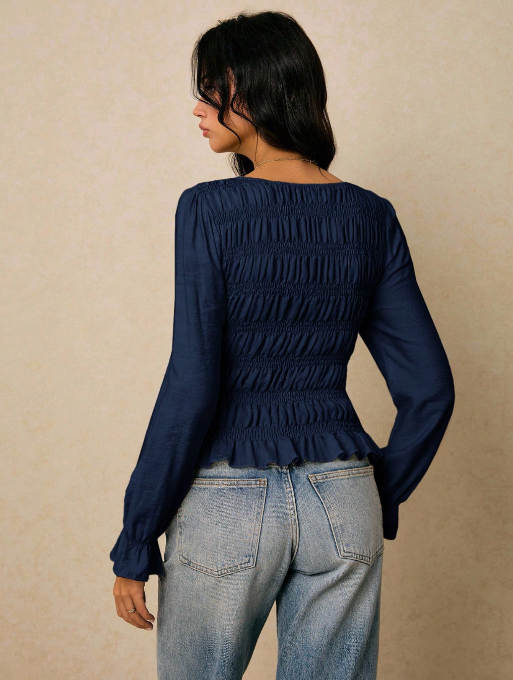 Poéselle Casual Long Sleeve Ruffle Blouse