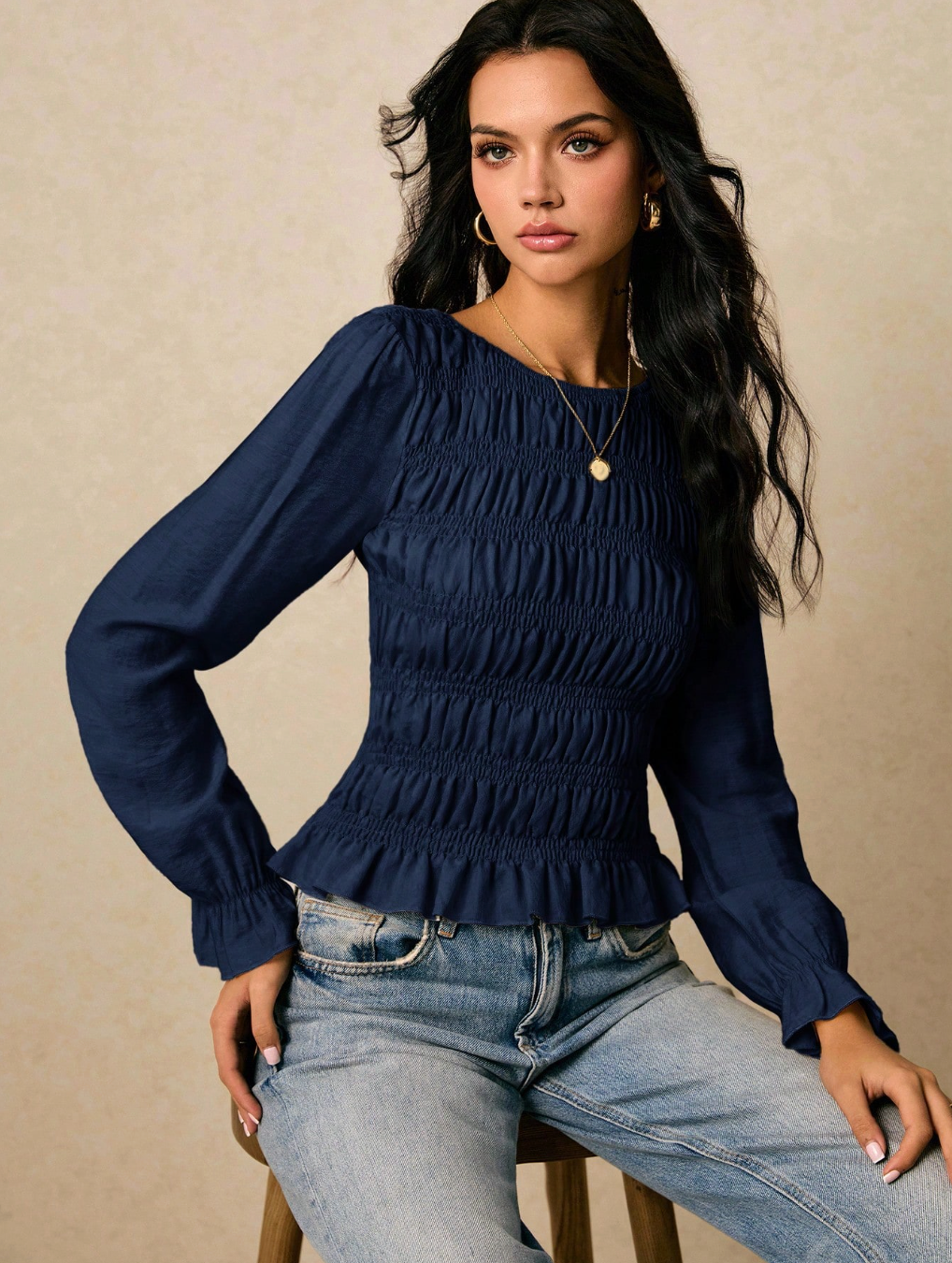 Poéselle Casual Long Sleeve Ruffle Blouse