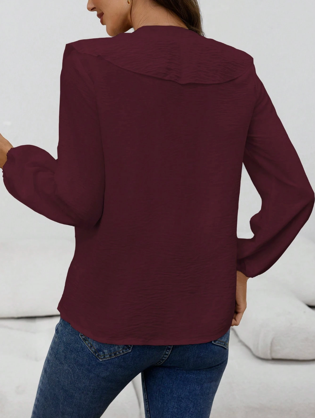 Long-sleeved blouse with a V-neck