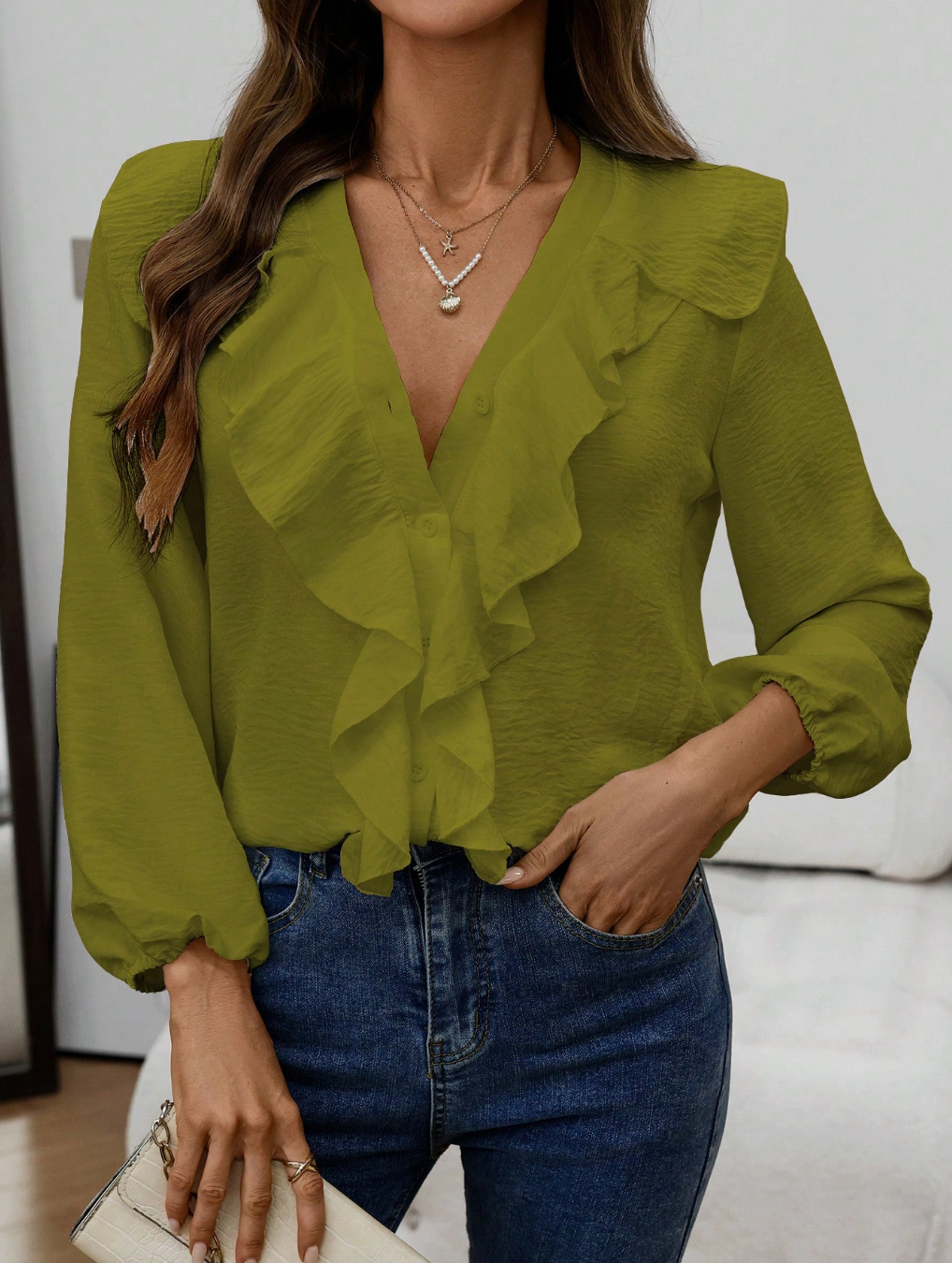 Long-sleeved blouse with a V-neck