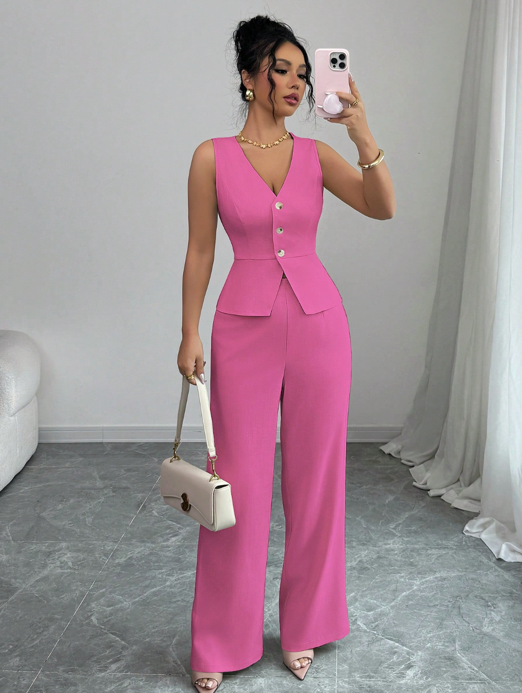Elegant sleeveless vest and trouser set
