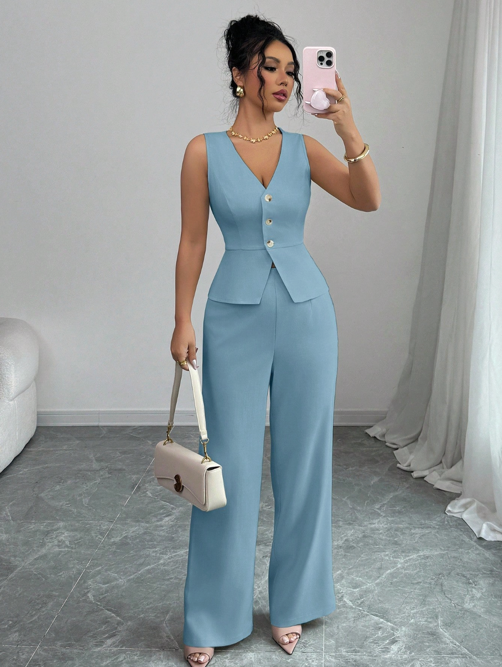 Elegant sleeveless vest and trouser set