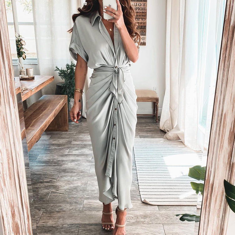 Women's button-up satin shirt dress