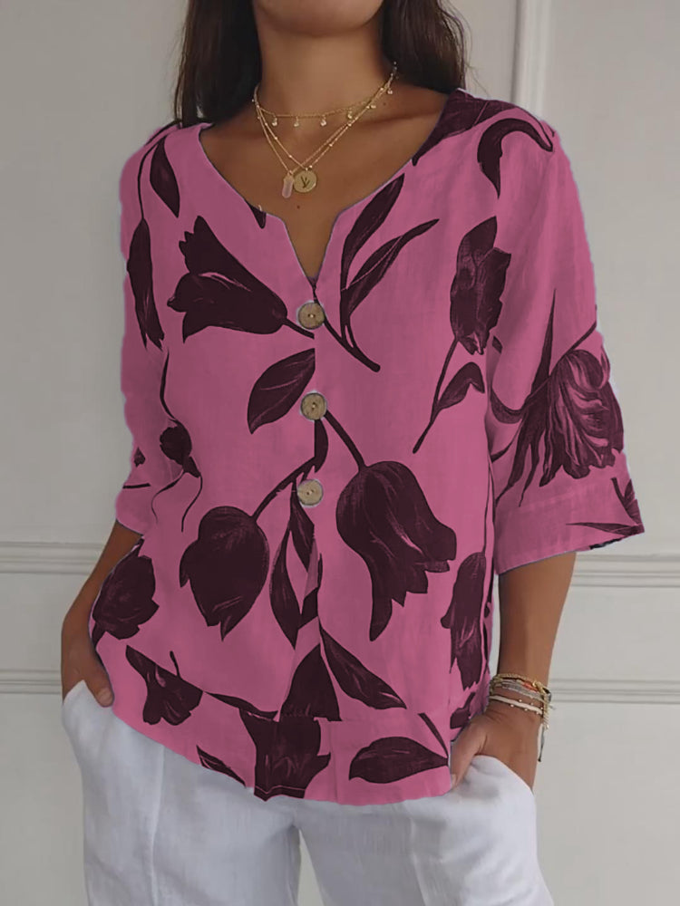 Printed tunic top with V-neck