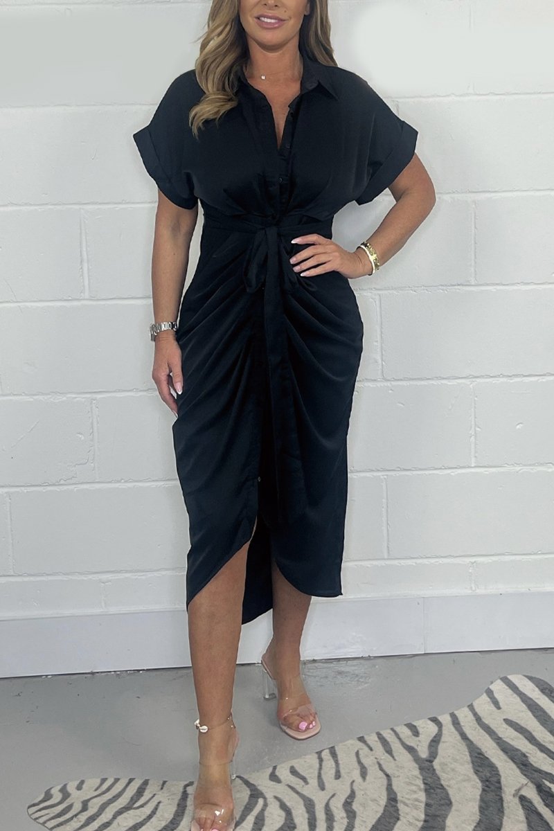 Women's button-up satin shirt dress