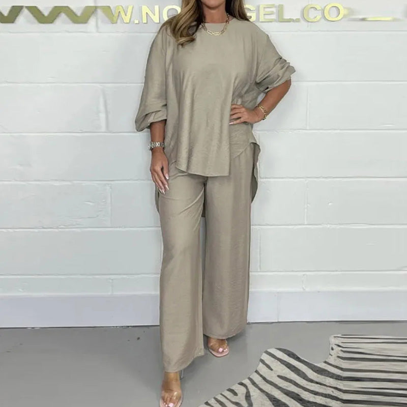 Women's long-sleeved top and wide-leg trousers set