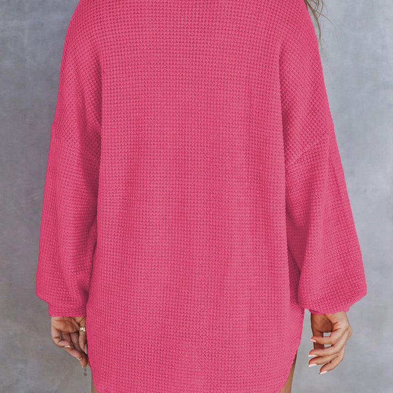 Loose-fitting, solid-color waffle-knit shirt for women