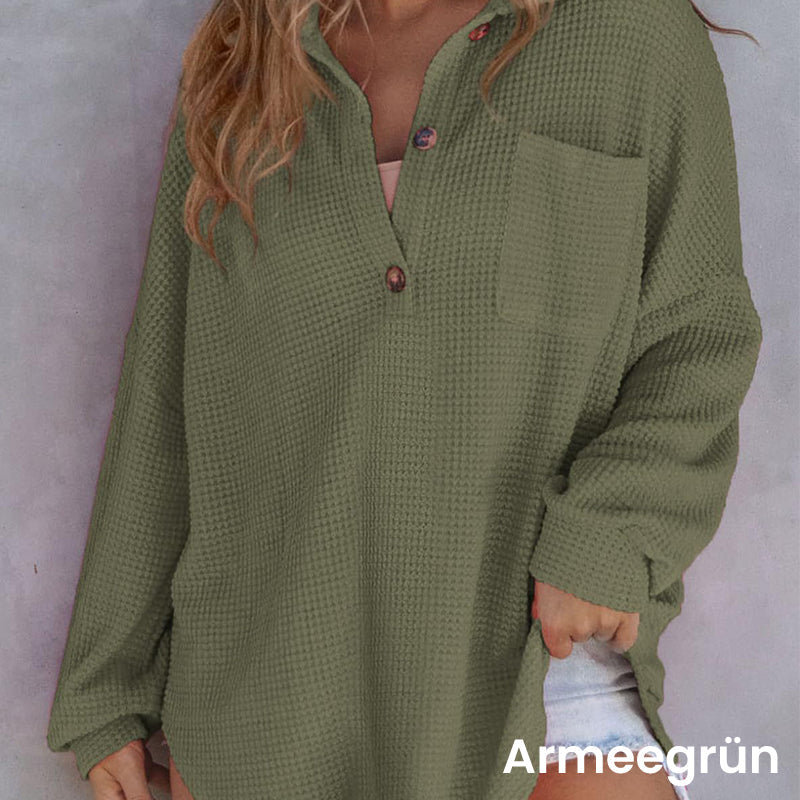 Loose-fitting, solid-color waffle-knit shirt for women
